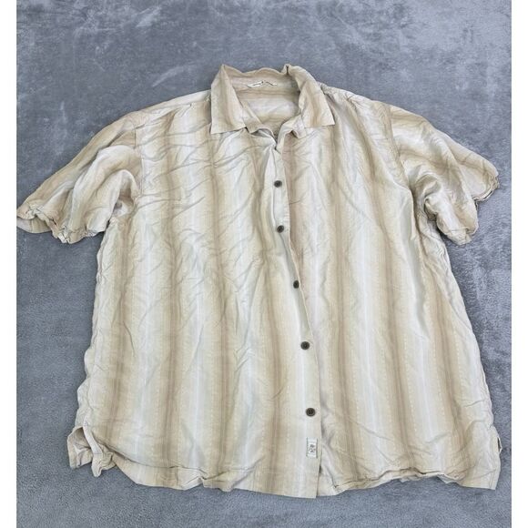Tommy Bahama Silk Short Sleeve Button Down Shirt Men's Size Large Yellow - Picture 1 of 9